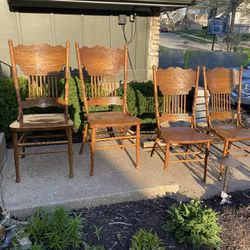 4 vintage Oak Pressback Rope Spun Spindle Chairs