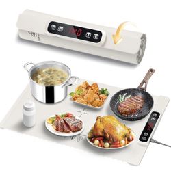 NEW Food Warming Mat,Warming Mat for Food,Silicone Electric Warming Tray for Food with 5 Temperature 4 Time Moder, Roll Up Portable Food Warmers for P