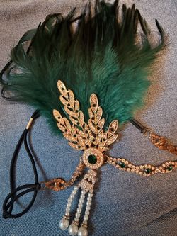 1920s Flapper Headband Silver Rhinestone Leaf Headpiece with Elastic Head Ban