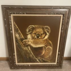 EXTREMELY RARE 20x24 Vintage Koala Bear Framed Oil Painting on Canvas (1981) 
