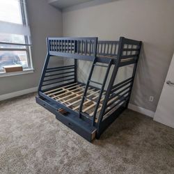 Twin/Full Size Gray Bunk Bed w Storage