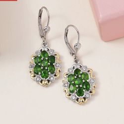 Gorgeous Chrome Diopside & White Zircon Earrings - new!