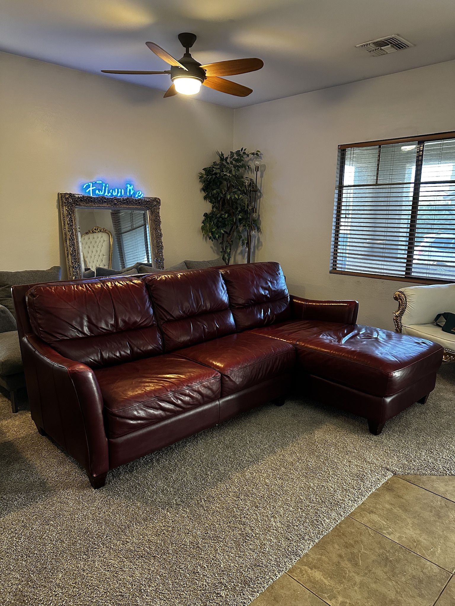 Free Delivery Genuine Leather Red Sectional Couch