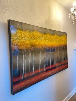 Large Abstract Birch Tree Canvas Painting 36”x60”