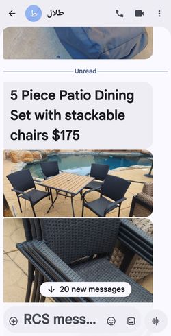 5 Piece Patio Dining Set with stackable chairs $175