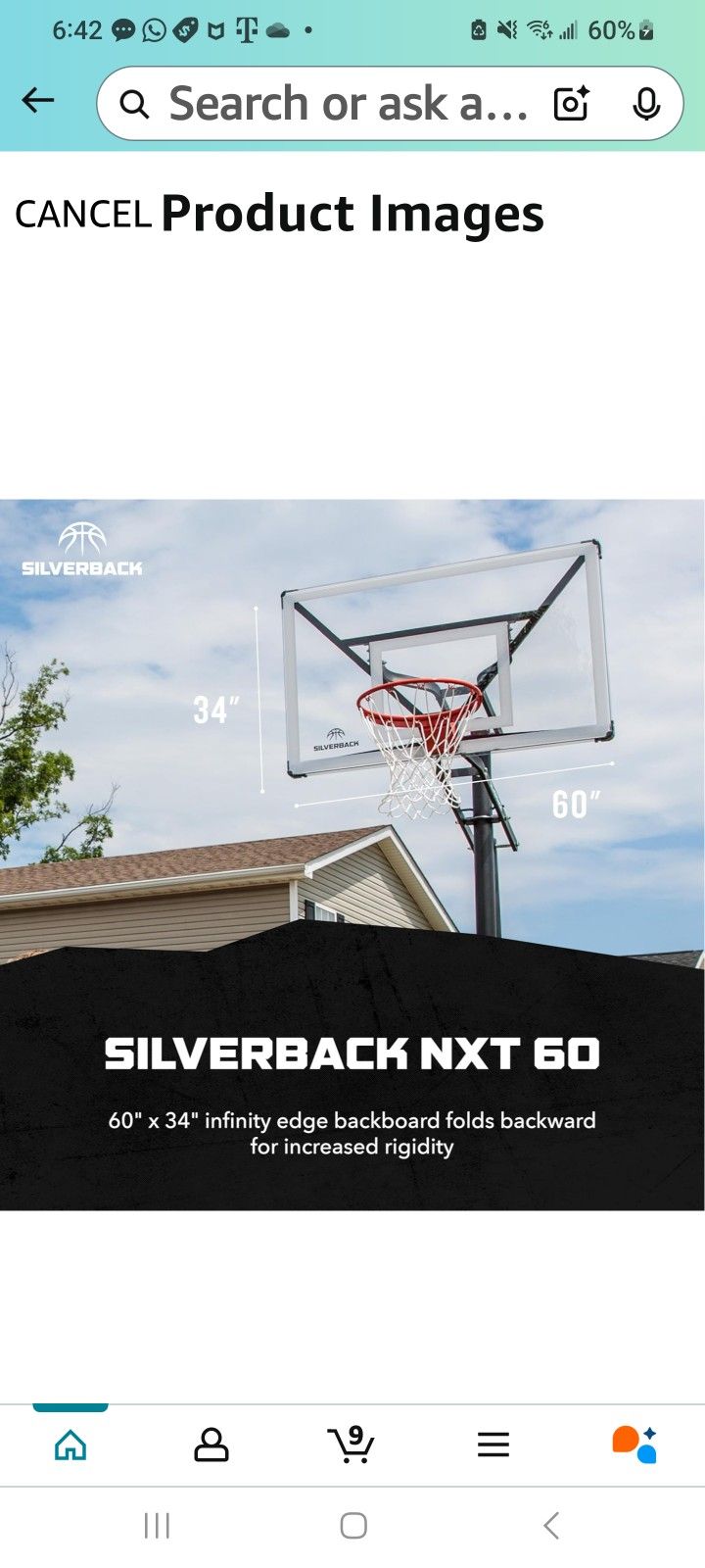 New Silverback NXT 60" In-Ground Basketball Hoop with Adjustable-Height Backboard and QuickPlay Design