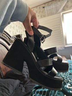 Chunky black heels