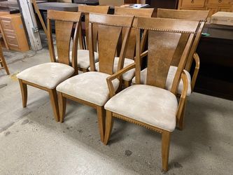 Blonde Burled Wood Back Dining Chair w/ Cream Seat (Set of 6)