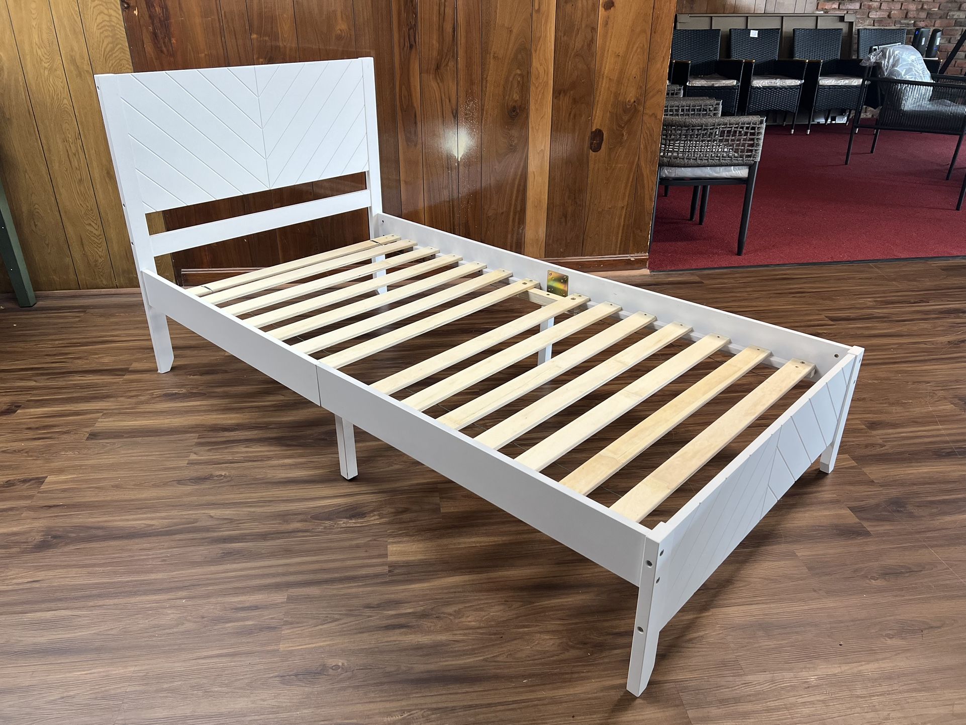 New Twin-Size Platform Bed with Panel Headboard and Footboard, White