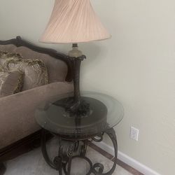 Two brand new lamp and glass table