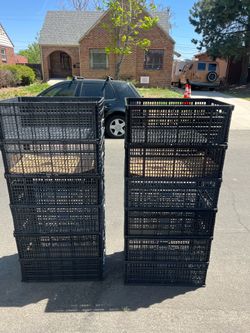 50 Black Plastic Stackable Stack on Crates Baskets Containers 20" x 11.5" x 6"