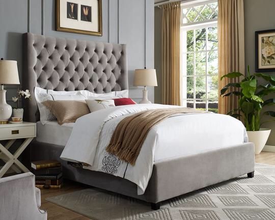 Aster Gray Velvet Queen Bed 5113,All Products : American Fashion Style Bags On Sale