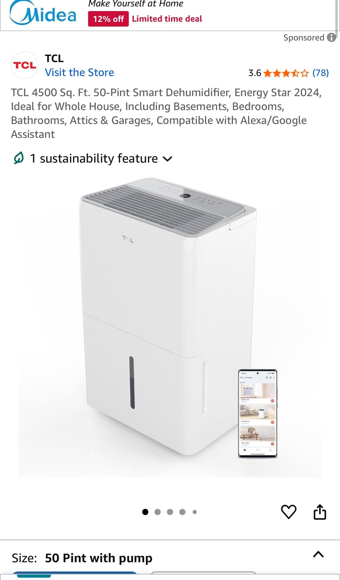 TCL 50 Pint Dehumidifier 