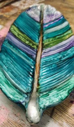 Hand painted feather jewelry tray