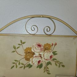 ANTIQUE - 3 METAL CREAM COLOR W/ HAND PAINTED ROSES SHELF DISPLAY - FOLDS DOWN..... BEAUTIFUL! .....$100