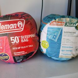 🌟 2 Coleman Kids Glow-in-the-Dark Sleeping Bags – Adventure Ready! 🌟