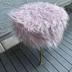 BIRDROCK HOME Pink Faux Fur Vanity Stool Chair - Soft Furry Compact Padded Seat - Vanity, Living Room, Bedroom and Kids Room Chairs 