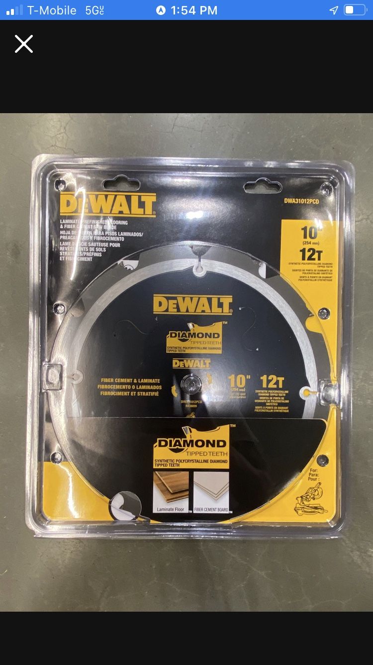 Dewalt 10” 12T Diamond Tipped Synthetic Polycrystalline Saw Blade DWA31012PCD