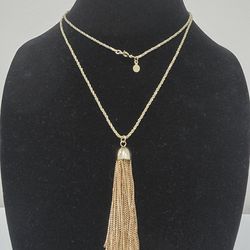 Loft Chain Tassel Necklace Light Gold Tone 34"