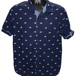 Aeropostale A87 Men’s Short Sleeve Button Up Shirt Large Navy Blue All Over Logo
