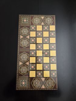 Vintage 17” Mosaic Backgammon & Chess Board – Syrian/Damascus Style