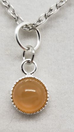 Natural Orange Moonstone Silver Necklace