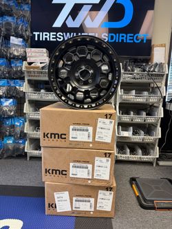 Set 4 17" KMC KM545 Trek 17x8 5x4.25 Satin Black Wheels 38mm Rims For Dodge