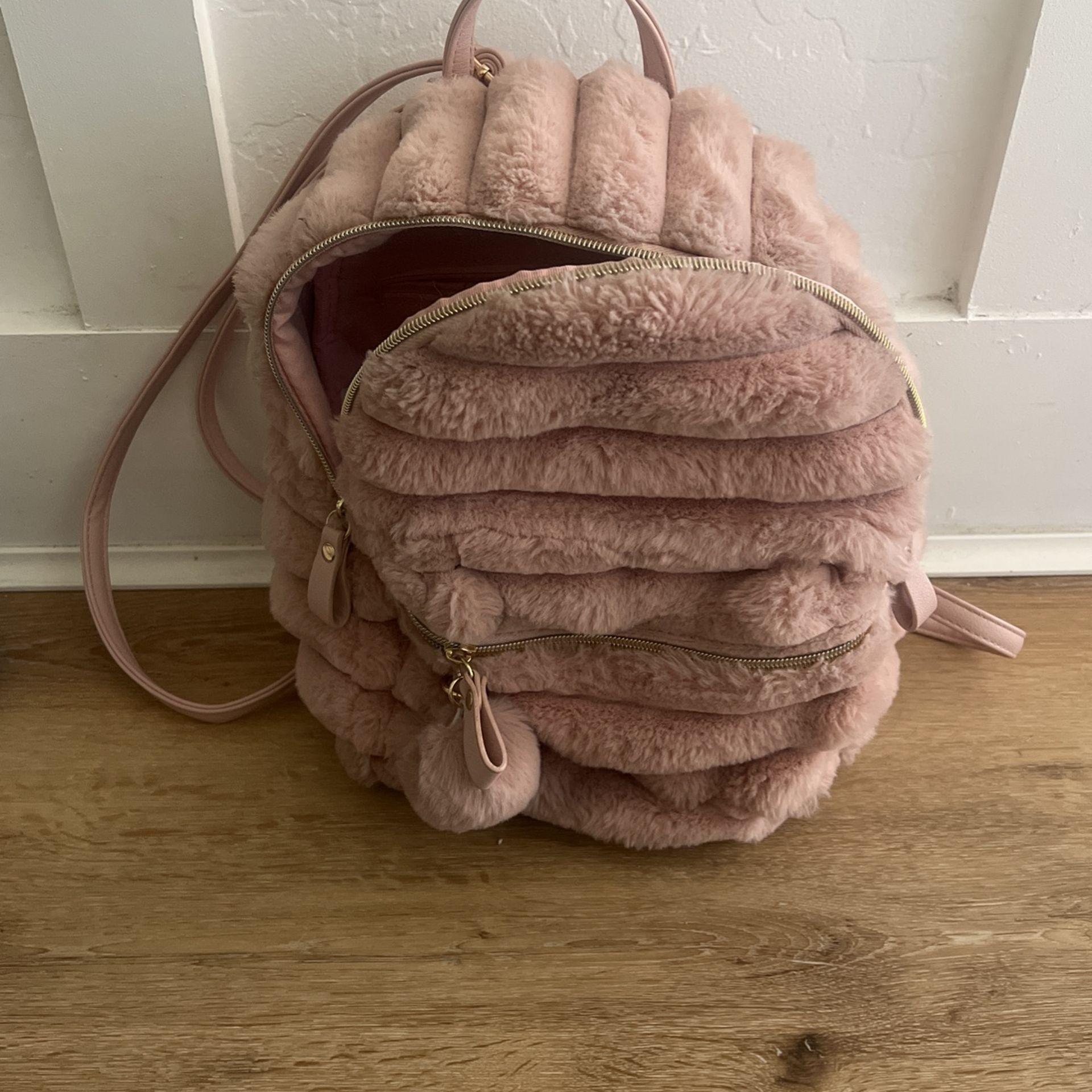 Girls Fluffy Pink Mini Backpack