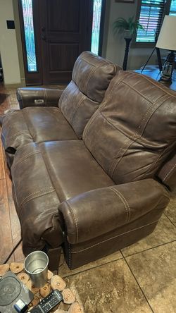 Brown Leather Power Reclining Loveseat