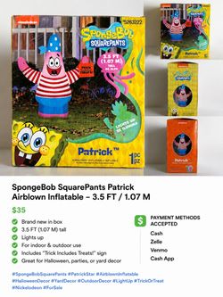 SpongeBob SquarePants Patrick Star 3.5 FT Airblown Halloween Inflatable – Lights Up