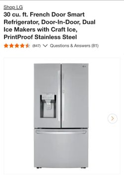 LG refridgerator in stainless steel and makes craft ice