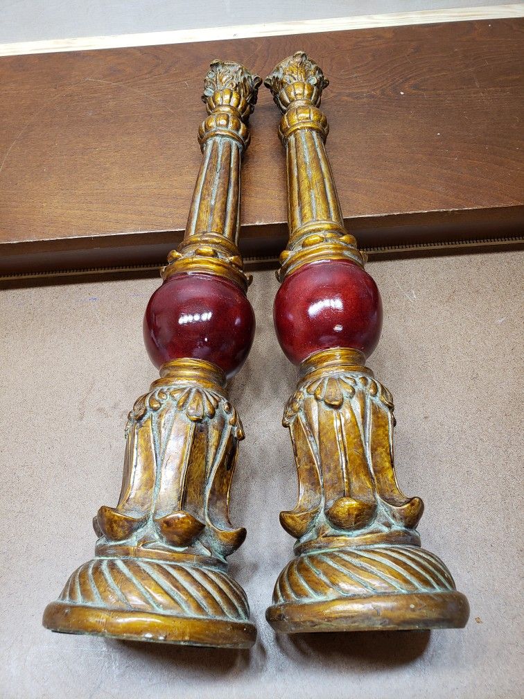 Antique Hand Crafted Gilded Wood Candle Holders