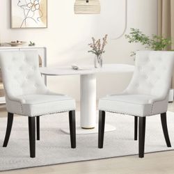 Tufted Upholstered White Dining Chair (Set of 2)
