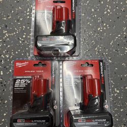 Milwaukee M12 5.0HO Batteries.  3 For 200