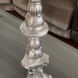 Tall Ceramic Silver Candle Holder 