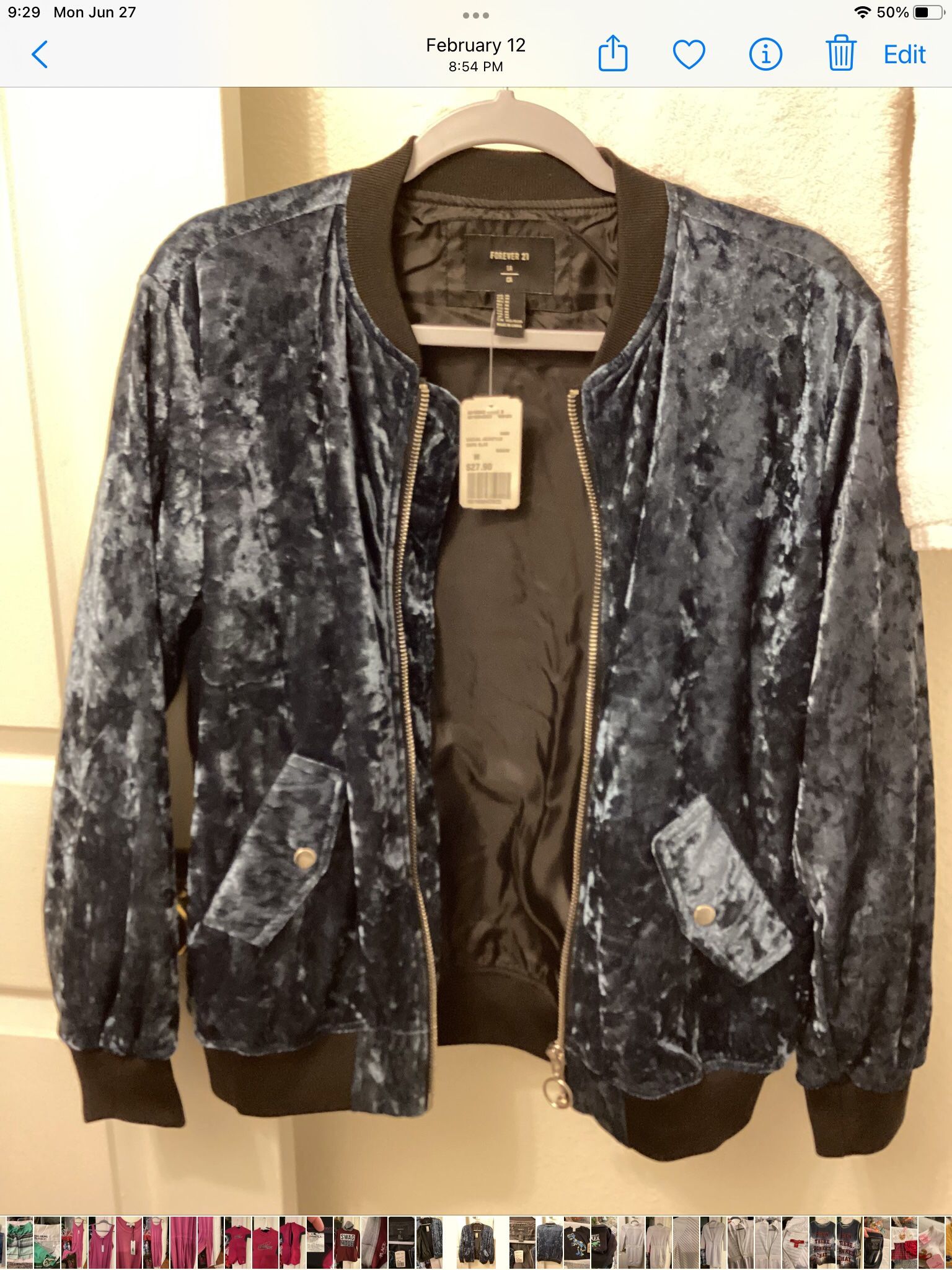 Forever 21 Blue Crushed Velvet Bomber
