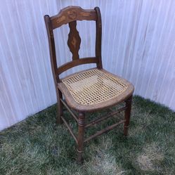 Walnut Chair with Burl Maple and Cane Woven Seat