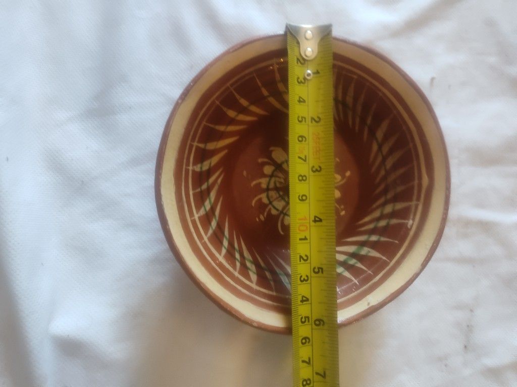 Primitive Hand Made Mexican Red Clay Pottery Bowl