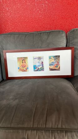 Custom Framed 11” height by 25” width Hawaiian Vintage Postcard Artwork With Glass