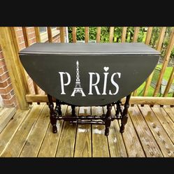 Refinished Antique Folding Side Table In Black