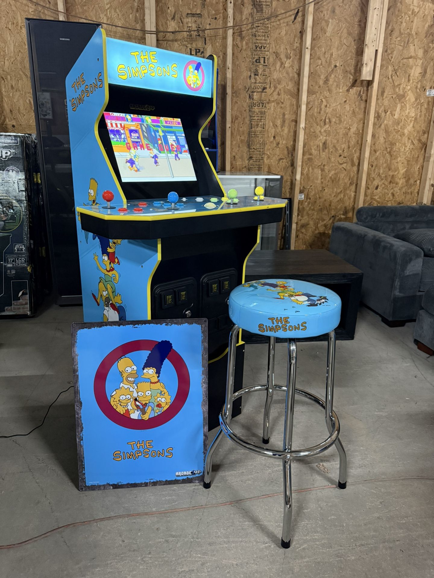 The Simpsons With Riser, Stool & Wall Art - MINT - Delivery Available!