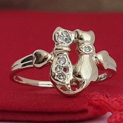 ❤️10k Size 6.5 Vintage Solid Yellow Gold Genuine Diamonds and Two Cats Ring!/ Anillo de Oro con Diamantes y Dos Gatos! 👌🎁Post Tags: 10k 14k