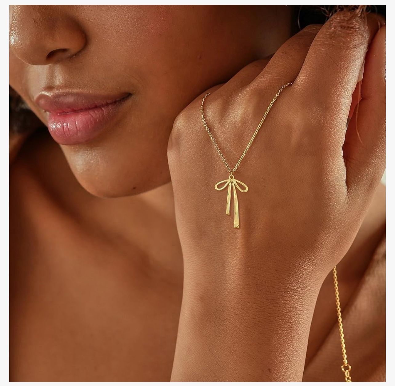 Stainless Steel Cute Layered Bow Pendant Choker Necklace