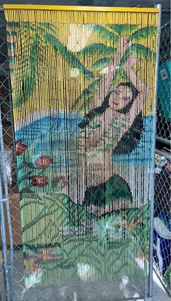 Vintage 1970s Hula Girl Hawaiian Beaded Doorway Curtain 3 Feet By 6 Feet