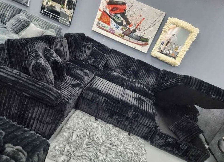 Black sectional Pull out sofa be sleeper sofa with storage JumboΒ corduroy