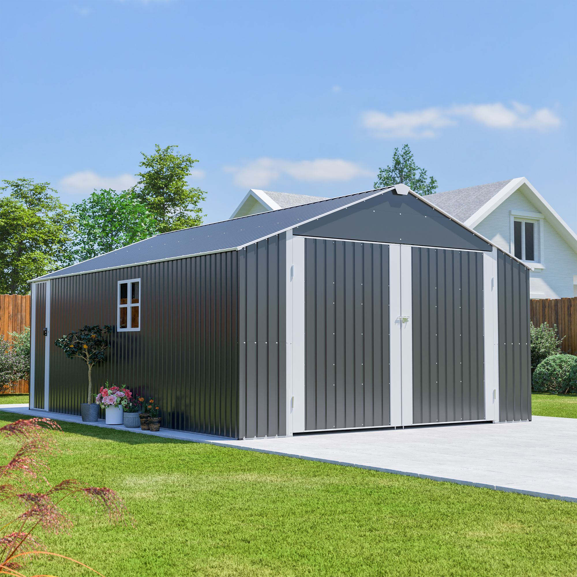 12x20 FT Shed Outdoor Metal Garage Shed with Spacious 1810 CUFT Capacity, Durable Double-Door Design, All-Weather Protection for Secure Vehicle and Eq