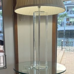 Lucite Floor Lamp with Glass Table