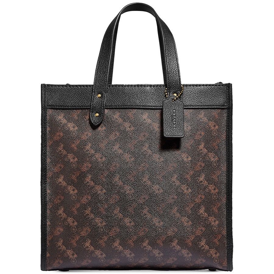 Coach Brass/Truffle Black Ladies Field Tote bag With Horse And Carriage Print