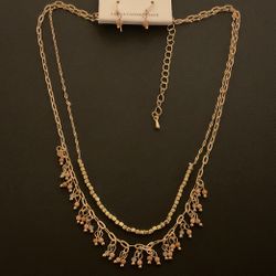 15” Goldtone And Crystal Necklace Set With Matching Earrings,by CITY