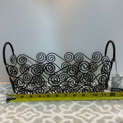 12.5” X  6.5” Black Wrought Iron Basket With Handles 